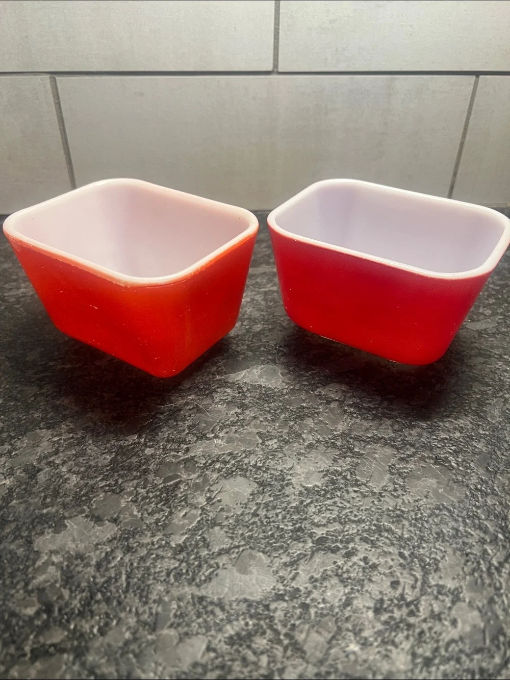 Set of Two Pyrex Red and White Vintage refrigerator Nesting Bowls
